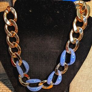 SugarFix goldtone metal and blue lucite chunky‎  chain link choker necklace
